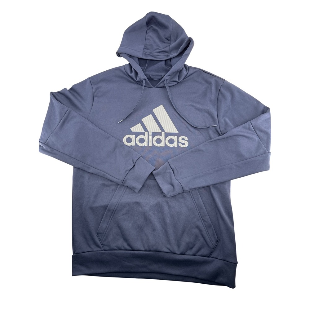 Adidas Mens Game & Go Pullover Hoodie Blue Grey Fleece Logo Sweatshirt GK7390 L